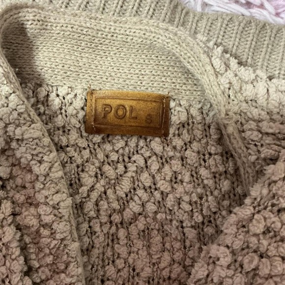 POL Knit Open Front Cardigan Sweater Pockets Relaxed Fit Beige - Picture 3 of 4